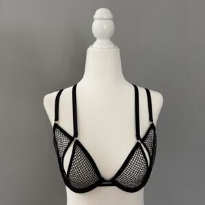 Victoria’s Secret Very Sexy Strappy Mesh Sheer Fishnet Demi Bra Black Sz.M NWT